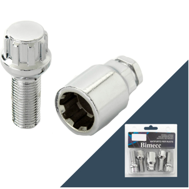 Болт секретный M12x1,5 (52/30), конус, 4+1 ключ, Цинк, UB130 BC